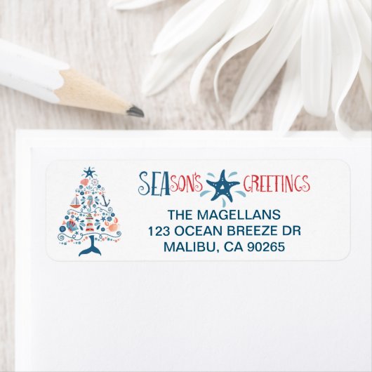SEAsons Greetings Nautical Kerstmis Tree Address Etiket (Insitu)