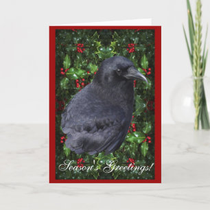 "Season's Greetings" Raven Wildlife Xmas Kaart
