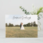 Seasons Greetings Script Photo Card Feestdagenkaart (Staand voorkant)