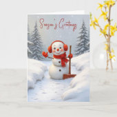 Season's Greetings Snowman with a Red Shovel Kaart (Gele Bloem)