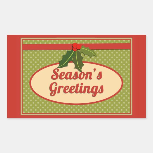 Season's Greetings with Holly Rechthoekige Sticker (Voorkant)