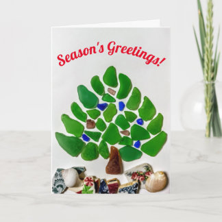 Season's Groeten Groen Zee Glas Kerstboom Feestdagen Kaart