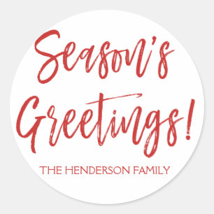 Season's Groeten Hand Lettered Script Kerstmis Ronde Sticker
