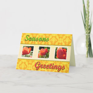 Season's groeten rode bloemen wenskaart. feestdagen kaart