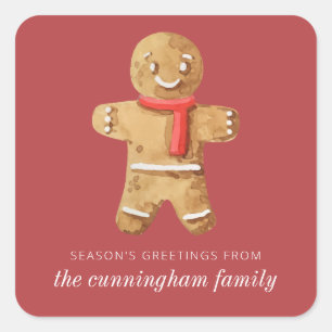 Season's Groeten Waterverf Gingerbread Man Vierkante Sticker