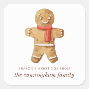 Season's Groeten Waterverf Gingerbread Man Vierkante Sticker