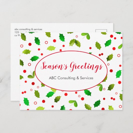 Season's Groeten Zakelijke Vakantie Briefkaarten (Voorkant / Achterkant)