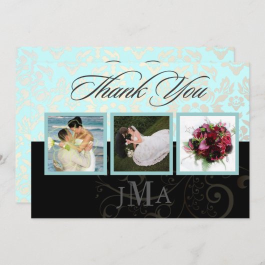 Seaspray + Pearl Damask, Cartes de remerciement, P (Devant / Derrière)