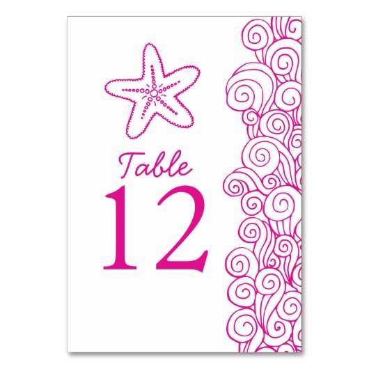 Seastar golven roze strand Trouwtafel nummers Kaart (Achterkant)