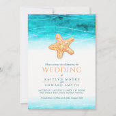 Seastar oceaan waterverf bruiloft aqua koraal kaart (Voorkant)