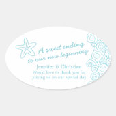 Seastar swirl aqua wit bruiloft snoep stickers (Voorkant)