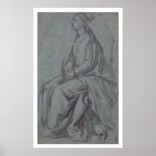 Seated Woman, c.1514 (zwarte en witte krijt op bla Poster