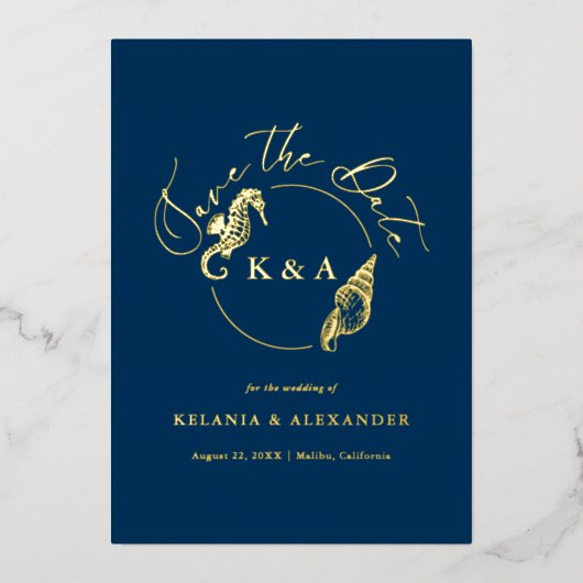 SEATERNAL Nautisch Monogram Bruiloft Save the Date Folie Uitnodiging (Voorkant)