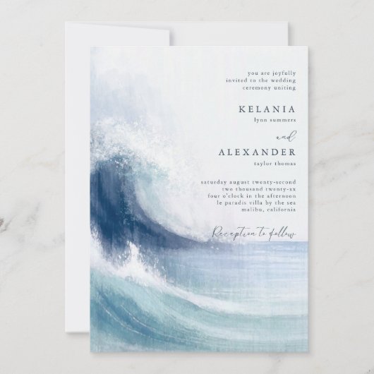SEATERNAL Ocean Waves & Nautical Monogram Bruiloft Kaart (Voorkant)
