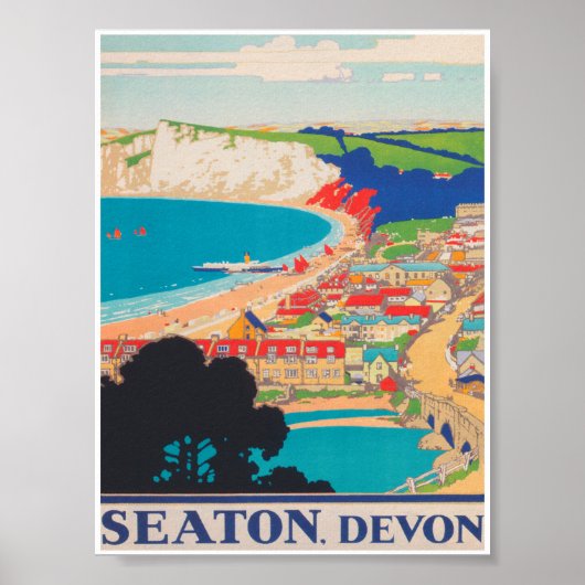 Seaton, Devon Royaume-Uni Poster Vintage voyage (Devant)