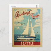 Seattle Briefkaart Sailboat Washington (Voorkant / Achterkant)