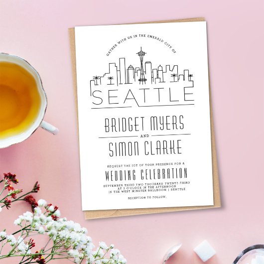 Seattle bruiloft | Gestileerde Skyline uitnodiging
