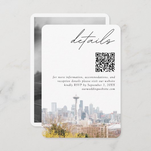 Seattle bruiloft Kerry Park Details QR-code klein Informatiekaartje (Voorkant / Achterkant)