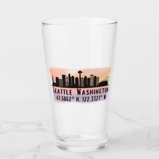Seattle City Skyline Latitude en Lengtegraad Glas (Voorkant)