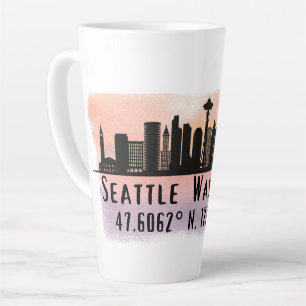 Seattle City Skyline Latitude en Lengtegraad Latte Mok