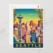 Seattle, City Skyline, Washington State, Reizen Briefkaart (Voorkant / Achterkant)