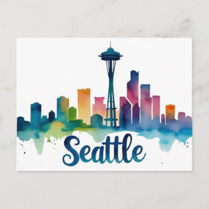 Seattle City watercolor Silhouet Briefkaart