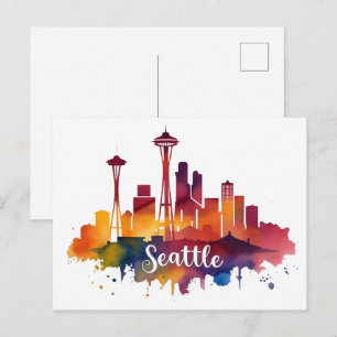 Seattle City watercolor Silhouet Briefkaart