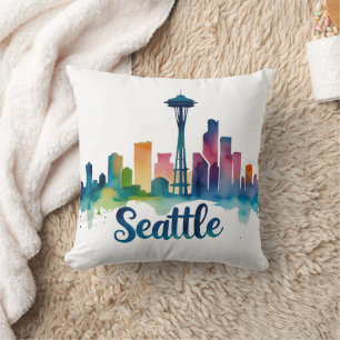 Seattle City watercolor Silhouet Kussen