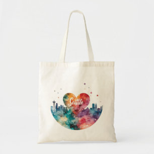 Seattle City watercolor Silhouet Tote Bag
