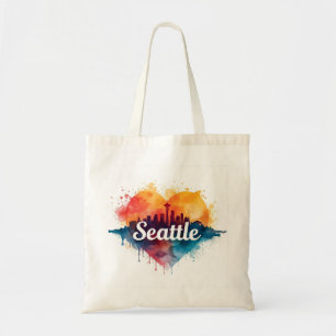 Seattle City watercolor Silhouette Tote Bag