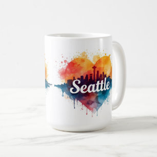 Seattle City watercolor skyline Koffiemok