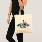 Seattle City watercolor Skyline Tote Bag (Voorkant (product))