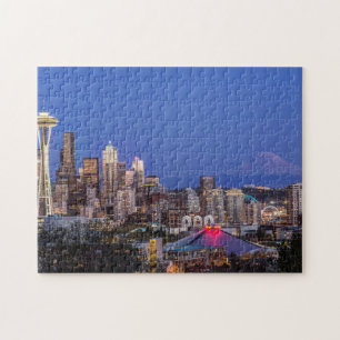 Seattle, Downtown en Mt. Rainier in de schemering Legpuzzel