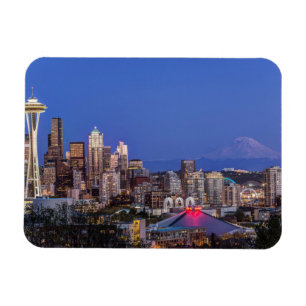 Seattle, Downtown en Mt. Rainier in de schemering Magneet