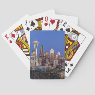 Seattle, Downtown en Mt. Rainier in de schemering Speelkaarten