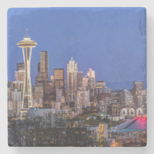 Seattle, Downtown en Mt. Rainier in de schemering Stenen Onderzetter
