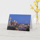 Seattle, Downtown en Mt. Rainier in Twilight Kaart (Gele Bloem)