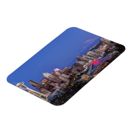 Seattle, Downtown en Mt. Rainier in Twilight Magneet (Linkerzijde)