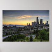 Seattle Downtown Skyline op Sunset Poster (Voorkant)