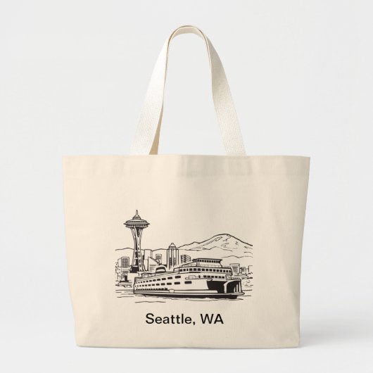 Seattle Ferry Washington State Line Art Grote Tote Bag (Voorkant)