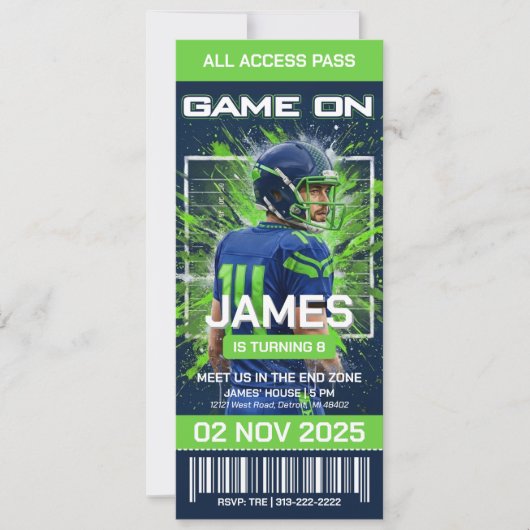Seattle Football Ticket Birthday Invitation (Devant)