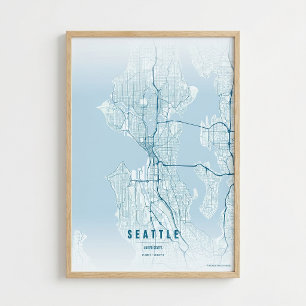 Seattle Kaart Oceaan Print Washington Stad Muurkun