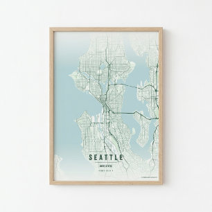 Seattle Kaart Print Washington Stad Muur Kunst Cad