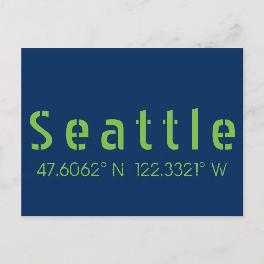 Seattle Longitude Latitude-teamkleuren Briefkaart (Voorkant)