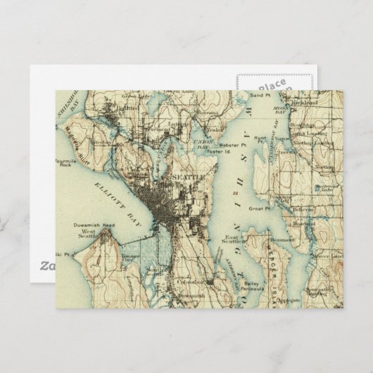  Seattle Map Briefkaart (Voorkant / Achterkant)
