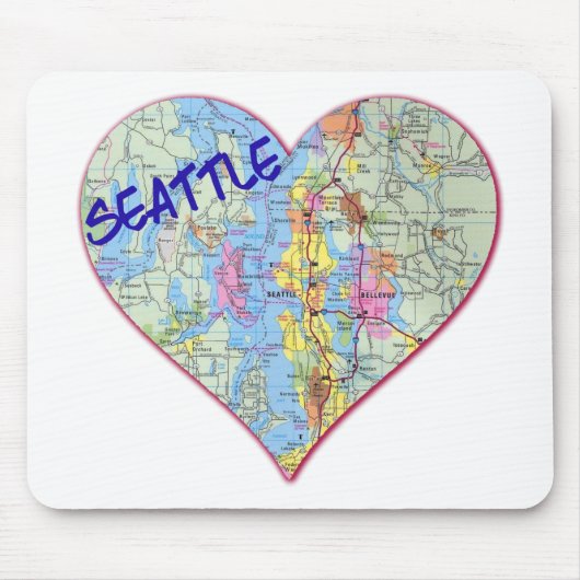 Seattle Map Heart Muismat (Voorkant)