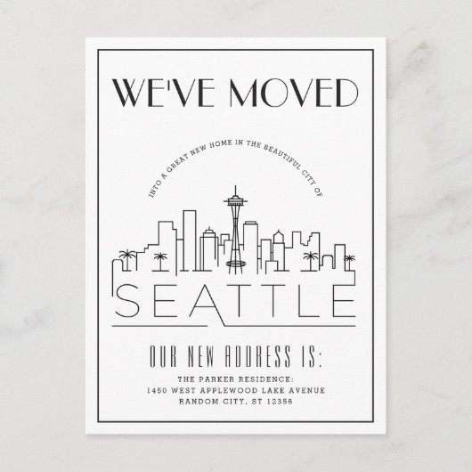 Seattle Modern Deco | Nieuw Adres Aankondigingskaart (Voorkant)