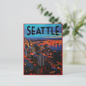 Seattle Night Skyline Briefkaart (Staand voorkant)
