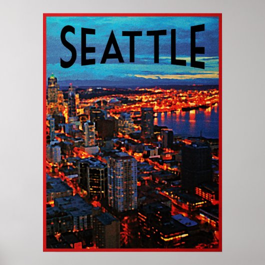 Seattle Night Skyline Poster (Voorkant)