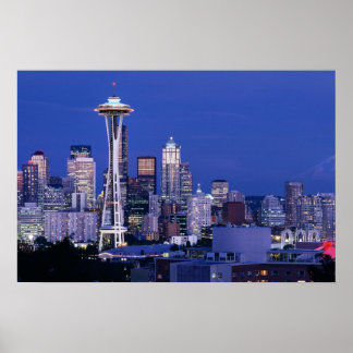 Seattle Silhouet bij Schemering Poster
